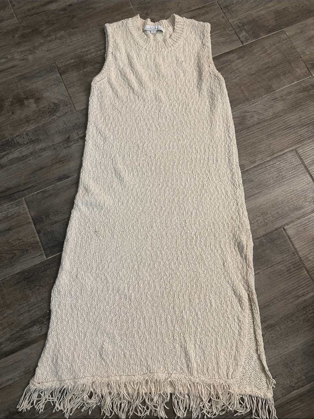 Callahan Cream Sleeveless Midi Dress with Fringe Trim